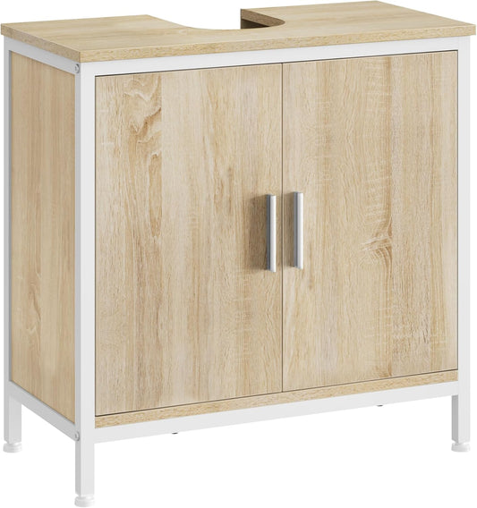 EUGAD Waschtischunterschrank – 60 x 60 x 30 cm – weiß und helle Eiche – mit verstellbarer Trennwand