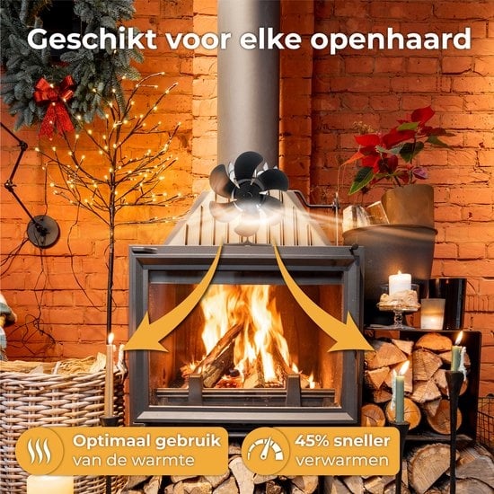 Nuvance Ofenventilator - Für Woodburner - Thermometer enthalten - Kaminventilator - Ofen Ecofan - Wärmeventilator - Schwarz