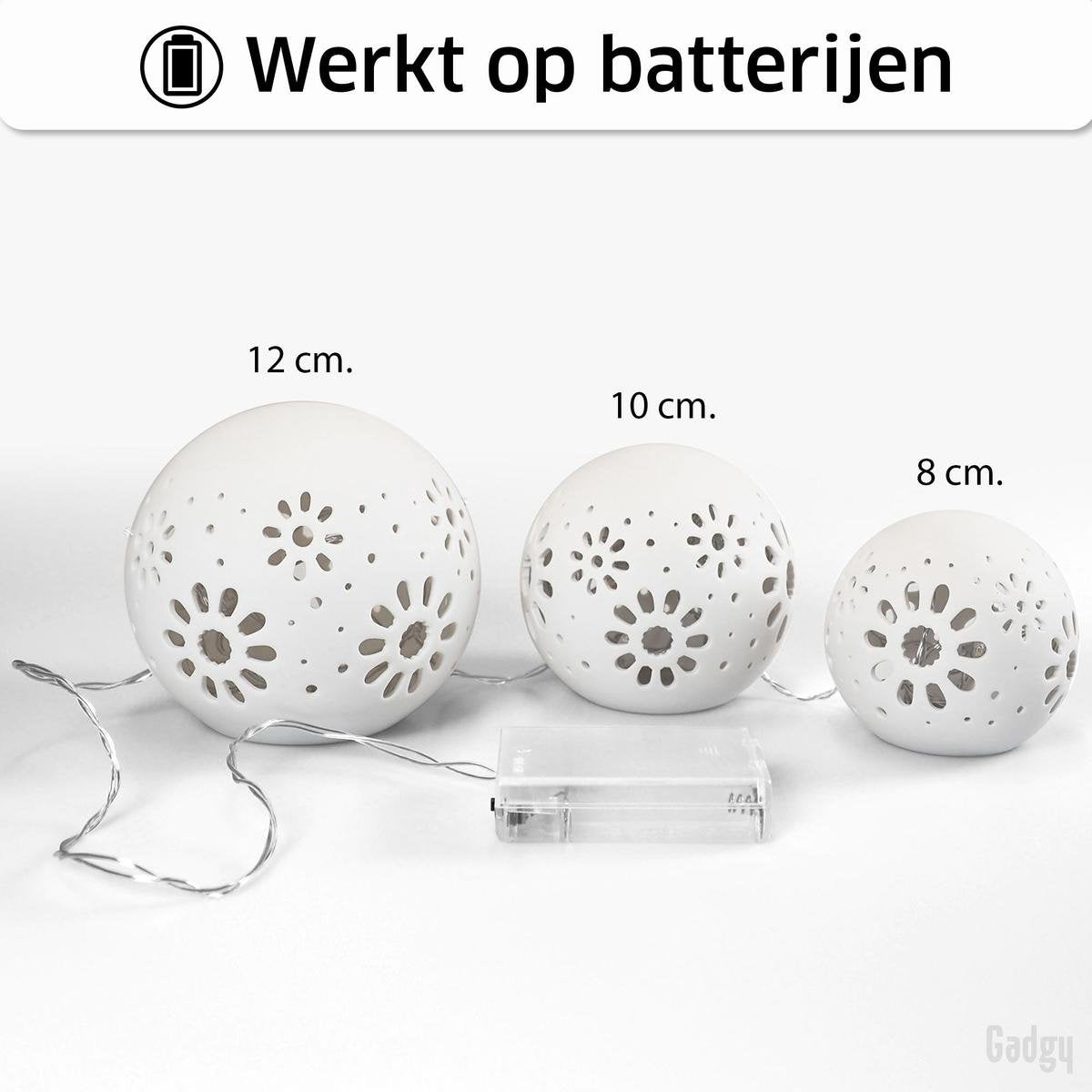 Gadgy Keramik-Kugellampe mit Lichterkette - 3 Stück: Ã˜ 8/10/12 cm - Batteriebetriebene Tischlampe - Stimmungsvolle Beleuchtung