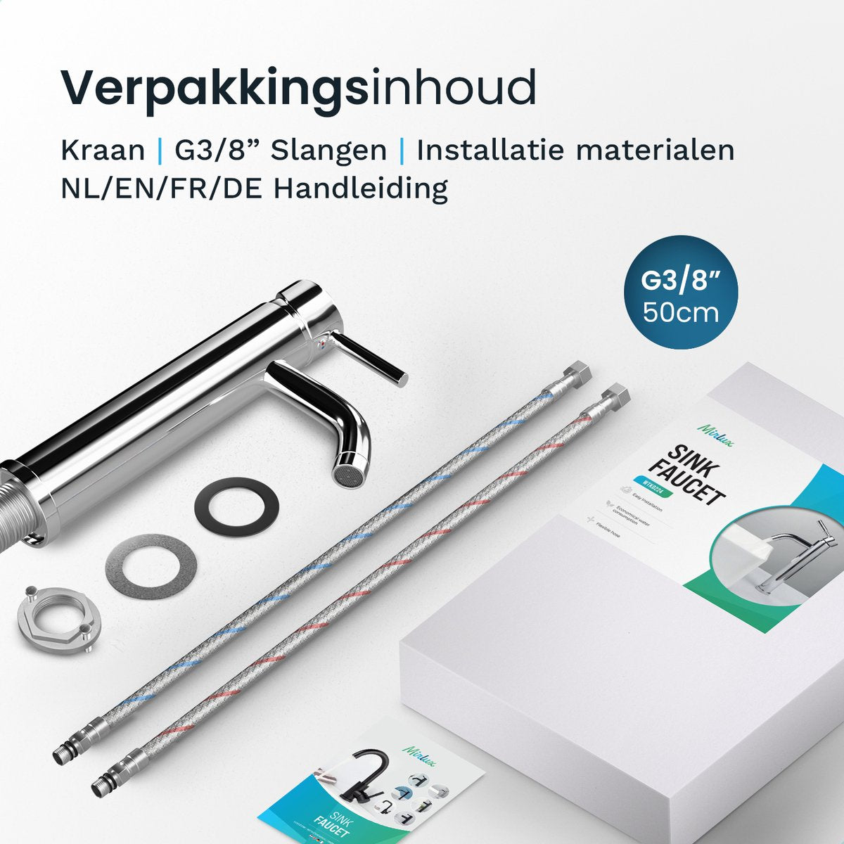 Mirlux Waschtischarmatur Chrom 29,5 x 17,2 x 5 cm - Badarmatur Kalt- und Warmwasser - Waschtischarmatur/WC-Armatur