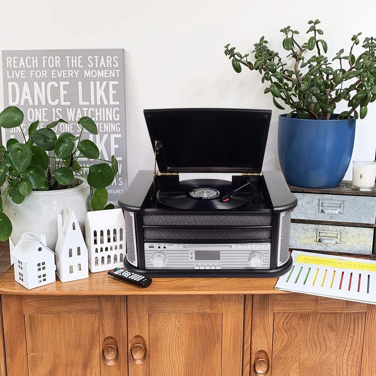 Denver - Retro-Schallplattenspieler - MRD51 - Eingebaute Lautsprecher und Verstärker - Holz - Schwarz/Silber