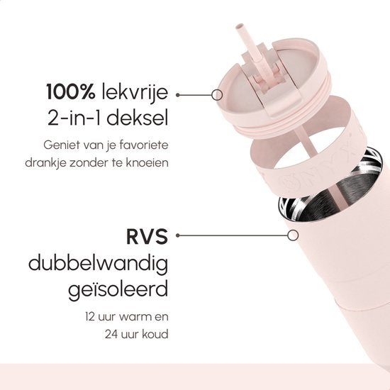 ONYX Trinkflasche mit Strohhalm 1,2 Liter - Wasserflasche für Kinder & Erwachsene - Thermosbecher Reisebecher - Motivationstrinker - Trinkbecher für die Schule - Pink