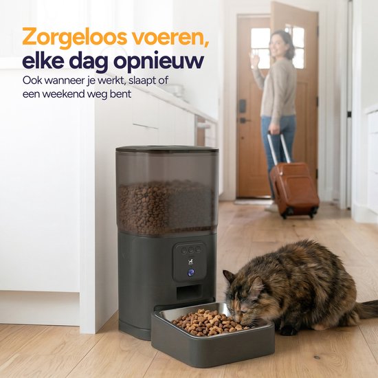 Viervoeter Feed Pro – Automatischer Futterspender 6 l – HD-Kamera & Audio – Für Katzen und Hunde – Futterspender mit App – Schwarz