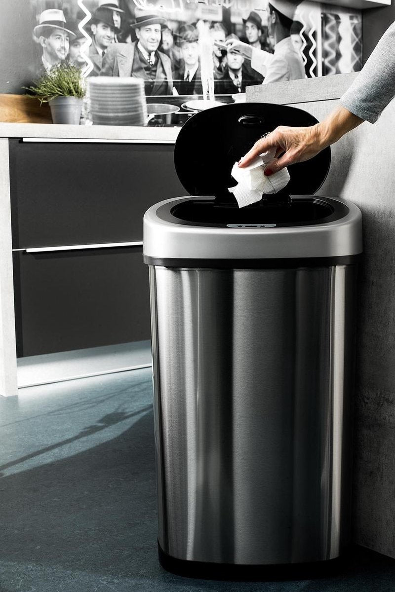 Homra FONIX Sensor-Abfalleimer Edelstahl 50 Liter - Automatischer Soft-Close-Deckel - 50L Design-Abfalleimer Silber - Infrarot-Sensor