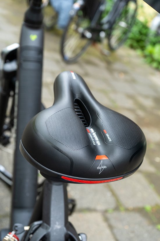 Voltano Fahrradsattel mit Gel-Polstern – Schwarz/Rot – Aussparung – Sattelfederung – Unisex – Inklusive Sattelriemen