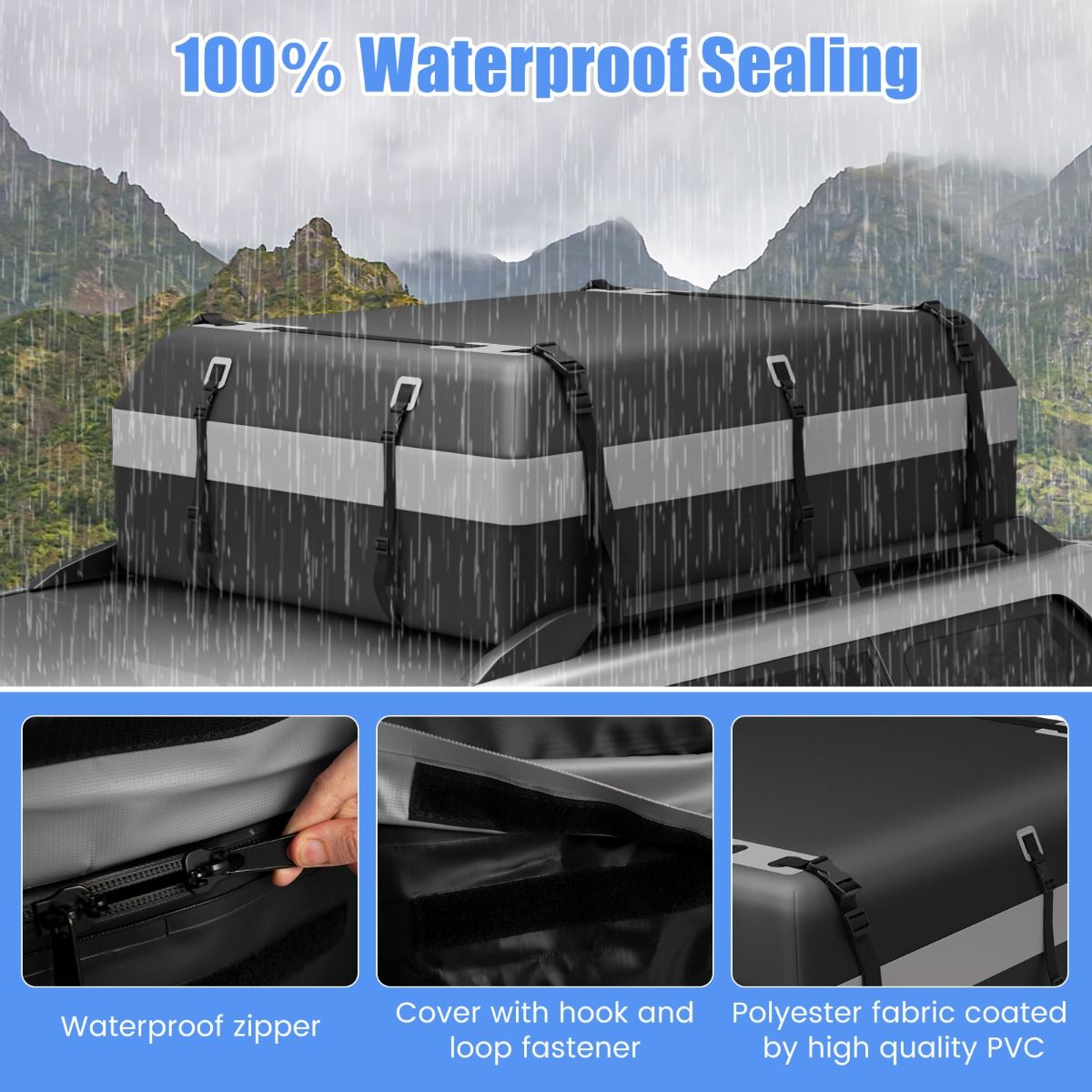 Coast Dachgepäcktasche für das Auto – wasserdichtes PVC – 595 Liter – grau und schwarz