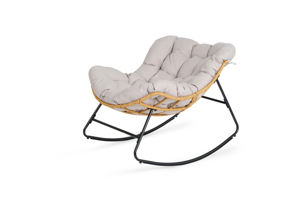 Lifa Garden Rattan-Schaukelstuhl mit Kissen – Naturfarben – 110 x 70 x 90 cm