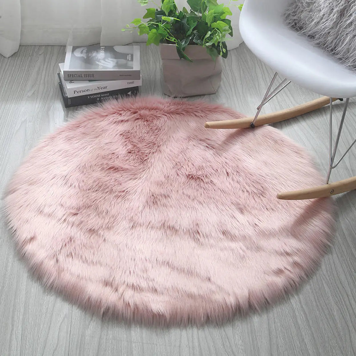 Runder Teppich aus Kunstfell – rosa – 90 × 90 cm