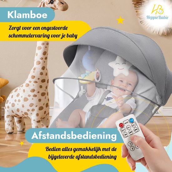 HeppieBabie Electric Rocker - Musik- und Schaukeloptionen - 5-Punkt-Gurt - Babyschaukel - Babyschaukel - Mit Ebook