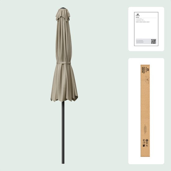 LifeGoods Sonnenschirm - Garten - 210x140cm - 30° neigbar - Wasserdicht - UPF50+ - Taupe