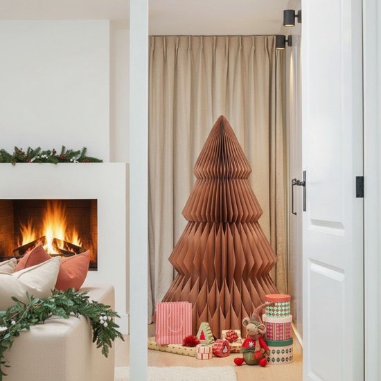 Mica Decorations Papier-Weihnachtsbaum – Zusammenklappbarer künstlicher Weihnachtsbaum – H 152 x Ø 104 cm – Weihnachtsdekoration – FSC Mix – Braun