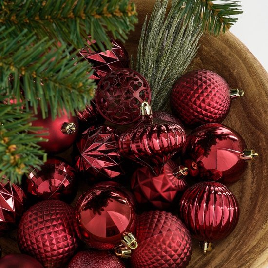 Mica Decorations Weihnachtskugeln-Set – 60 Stück – Ø 7 cm – bruchsicher – dunkelrot