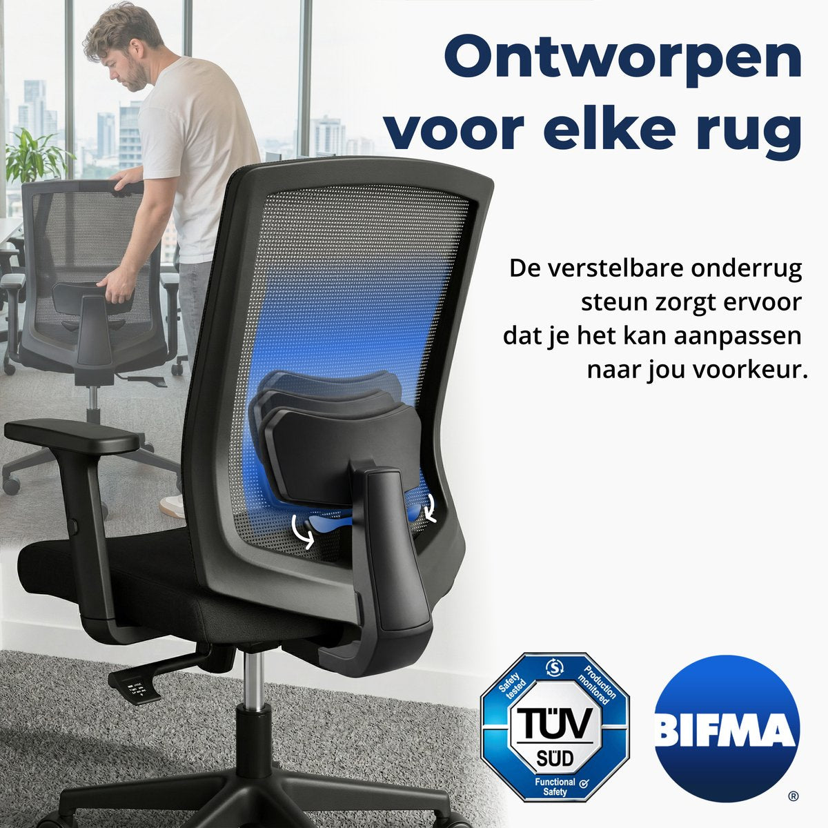 Backerz Low Mesh Bürostuhl Schwarz – 51 cm Sitztiefe – Ergonomisch – Bis zu 140 kg