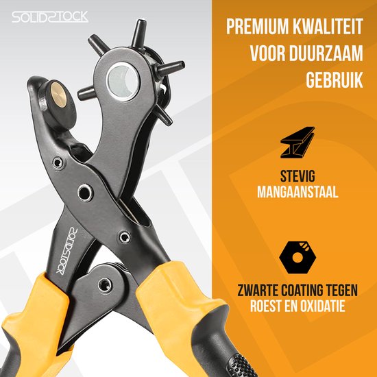 SolidStock Professional Lochzange für Gürtel - mit kostenlosem Messstab - Stanzzange - Revolverzange