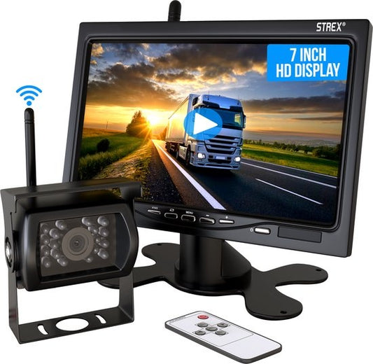 Strex - Rückfahrkamera Set Wireless - 7" Bildschirm - 18LED Nachtsicht 15m - IP67 Wasserdicht - schwarz