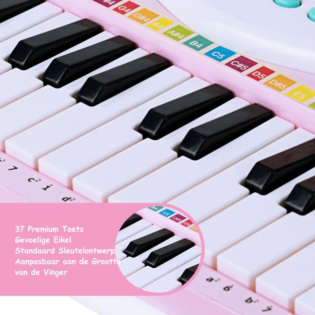 Elektrisches Keyboard mit 37 Tasten für Kinder - Spielzeugklavier mit Mikrofon, Rhythmuslicht und abnehmbaren Füßen - Pink