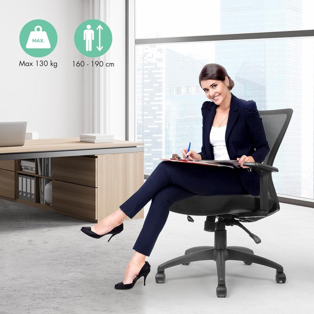 LifeGoods Ergonomischer Bürostuhl - Schreibtischstuhl - Verstellbar - Erwachsene - Schwarz