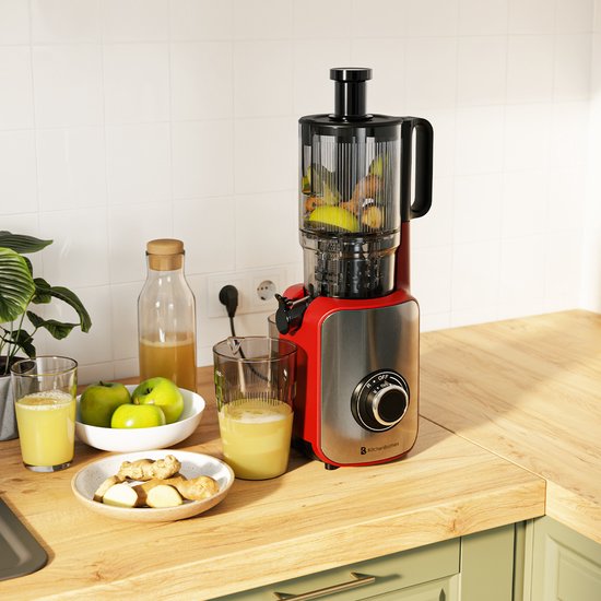 KitchenBrothers Slowjuicer - Vertikal - Entsafter - Gemüse- und Obstpresse - 126 mm - 750 ml - Rot