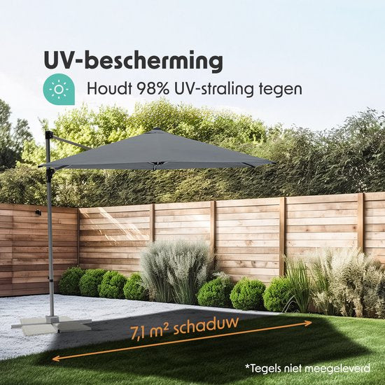 LifeGoods Sonnenschirm - Ø300 cm - 30° neigbar - One-push System - Wasserdicht - mit Bezug - Anthrazit