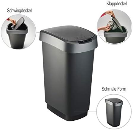 Rotho Twist Mülleimer mit Deckel, 50 Liter, Schwarz/Silber, BPA-frei