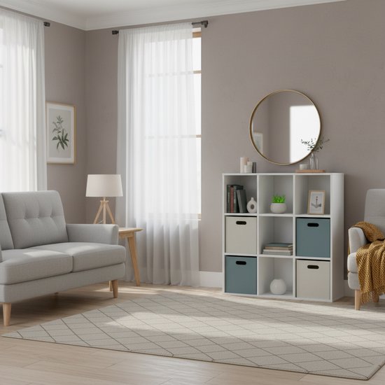 VDD – Fachschrank inkl. 5 Aufbewahrungsboxen – Wandschrank – Fachschrank Weiß – Fachschrank – Wandschrank – Wandschränke – Wandschränke für das Wohnzimmer – 9 Fächer – Weiß