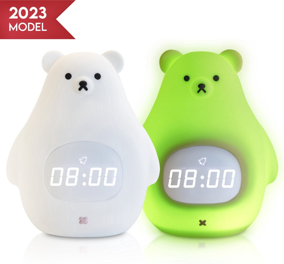 MM Brands Sleep Trainer - Kinderwecker - Nachtlicht - Uhrzeit & Temperatur - 7 Lichtfarben - Bär