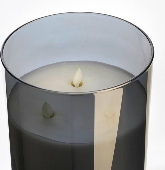 Mica Decorations LED-Kerze - H20 x Ø15 cm - Glas/Wachs - Grau