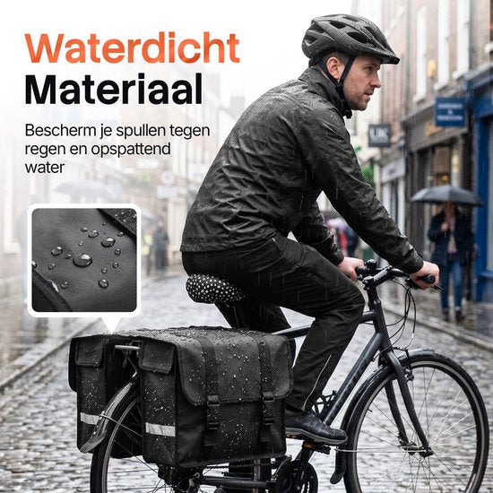 Brixy Doppel-Fahrradtasche – Wasserdichte Fahrradtaschen – 45 l – Mit Reflektoren – E-Bike – Schwarz