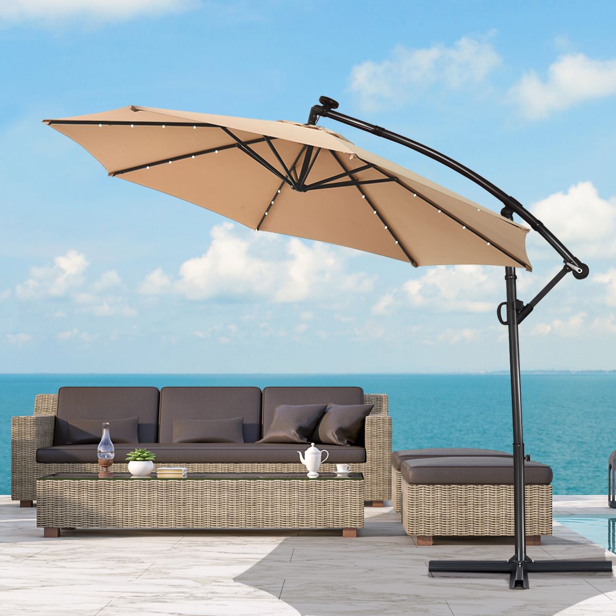 Coast freihängender Sonnenschirm mit Solarbetrieb – Fernbedienung – LED-Beleuchtung – beige – 300 cm