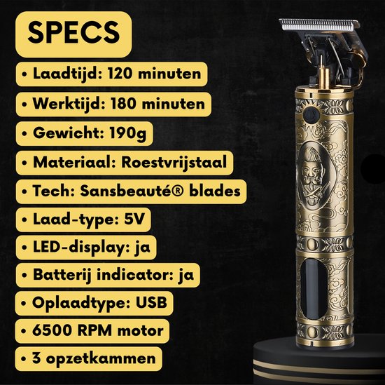 Sansbeauté® - Buddha Trimmer - Professionelle kabellose T-Klingen-Haarschneidemaschine - Bartschneider - Haarschneider Herrenkopfhaar - Cheveux Haar - Haartrimmer - Friseur Haar Maschine - Haarschneider - Barbier Haarschneider - Friseurset
