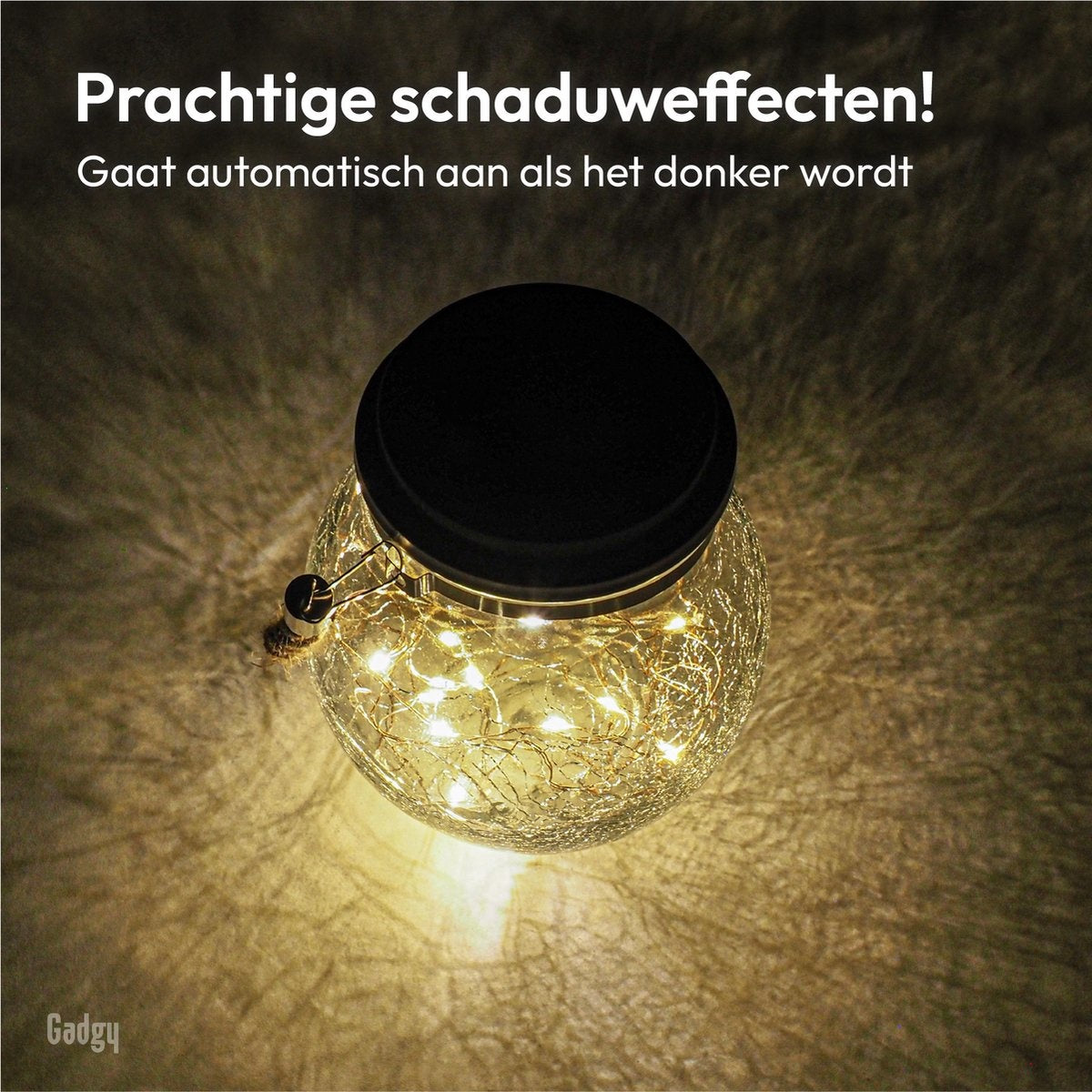 Gadgy Solar Laterne CraquelÃ© Glas mit 20 Lichterketten - 2er Set - Solar-Gartenleuchte - LED-Außenleuchte mit Tag/Nacht-Sensor - Tischleuchte / Hängelampe / Gartenlaterne - 13,5 x Ã˜12 cm