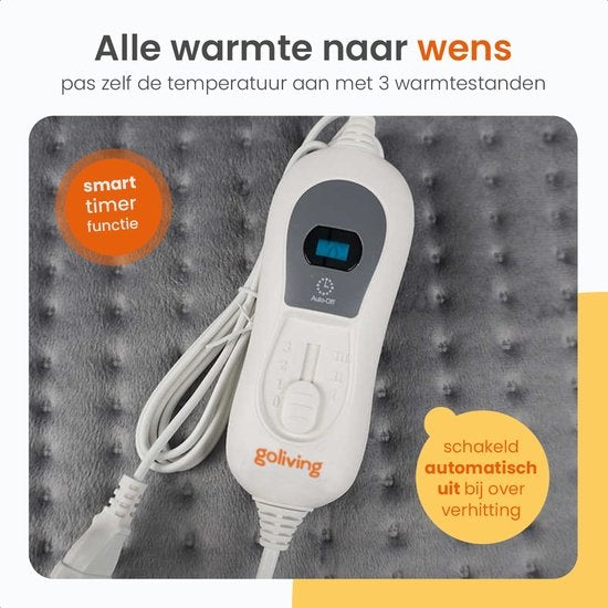 Goliving Warmtekussen â€šÃ„Ã¬ Warmte Kussen Voor Nek en Schouder â€šÃ„Ã¬ 3 Warmtestanden â€šÃ„Ã¬ Timerâ€šÃ„Ã¬functie â€šÃ„Ã¬ Machinewasbaar â€šÃ„Ã¬ 100 Watt â€šÃ„Ã¬ Fleece â€šÃ„Ã¬ 30 x 60 cm â€šÃ„Ã¬ Grijs