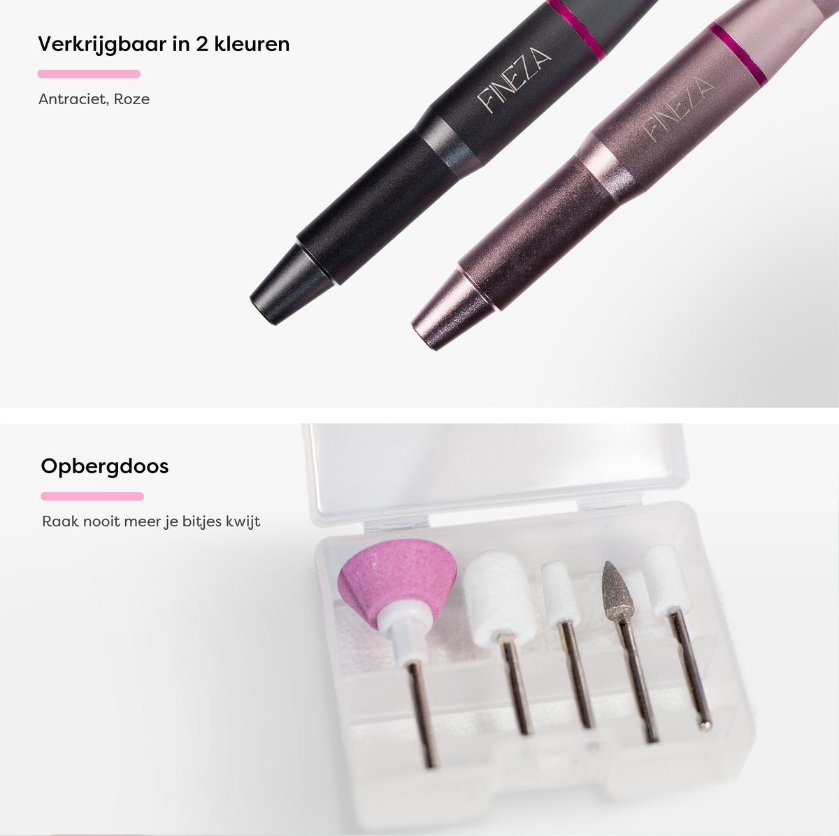 Fineza Nagelfeile - Elektrisch - Nagelfeile - Inklusive Bits - Inklusive Schleifrollen - Hornhautentferner - Maniküregerät - Pediküre-Set - Grau