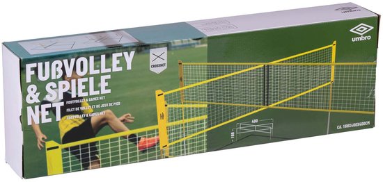 Umbro Sportnet – Spieleset – 168 x 400 cm – 4 Felder – Volleyballnetz – Badminton – Fußvolleyball – Crossnet – Schwarz/Gelb