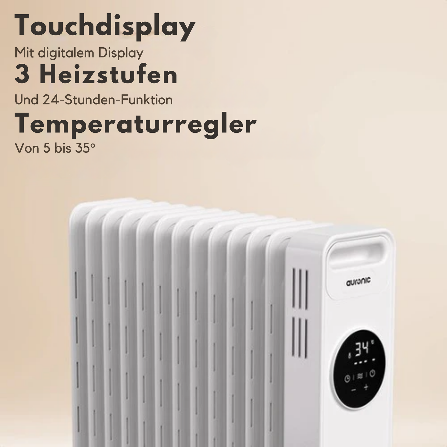 Auronic Ölradiator - 2500W - 3 Heizstufen - Mit Timerfunktion - Weiß