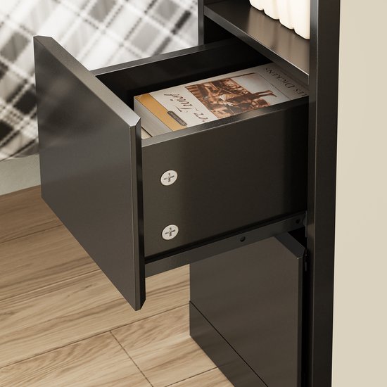 SoBuy Schmaler Nachttisch, schlanker Beistelltisch mit 2 Schubladen und offenem Fach, für Wohnzimmer, Schlafzimmer oder Büro, 20 x 35 x 60 cm, schwarz, FBT149-SCH