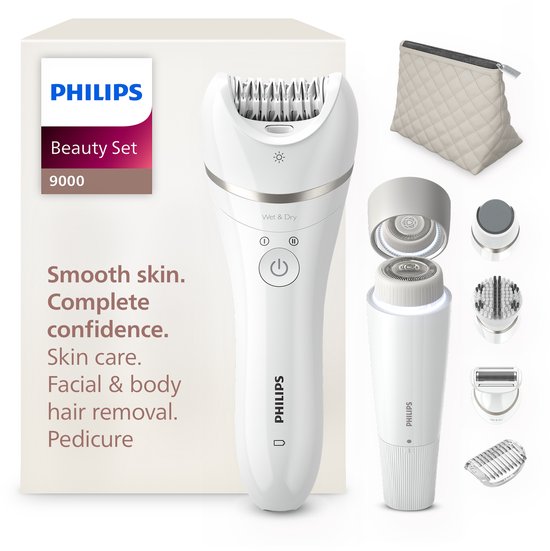Philips Beautyset 9000 – Komplettes Set aus Epilierer, Gesichtsenthaarungsgerät und Pediküregerät für glatte Haut – BRE770/92