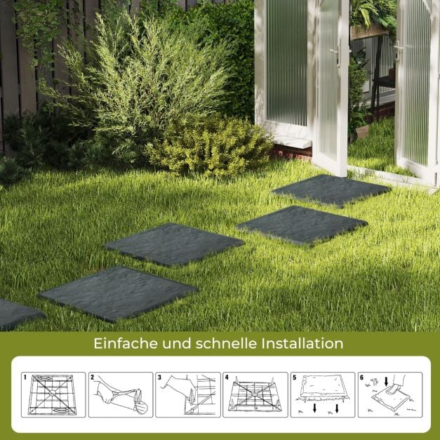 Coast Trittsteine Grau - Set aus 8 Gartenfliesen mit 32 Bodennägeln - 39,5 x 39,5 cm