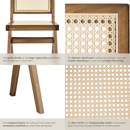 Tectake® Holzstuhl Lizzy - Eiche hell - Mit Wiener Geflecht - Massivholzgestell - Belastbarkeit 120 kg - Braun/Beige