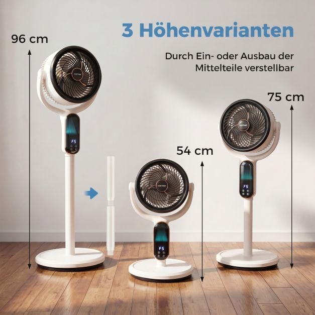 Coast Verstellbarer Stativventilator – 8 Geschwindigkeitsstufen – 54–96 cm – Weiß