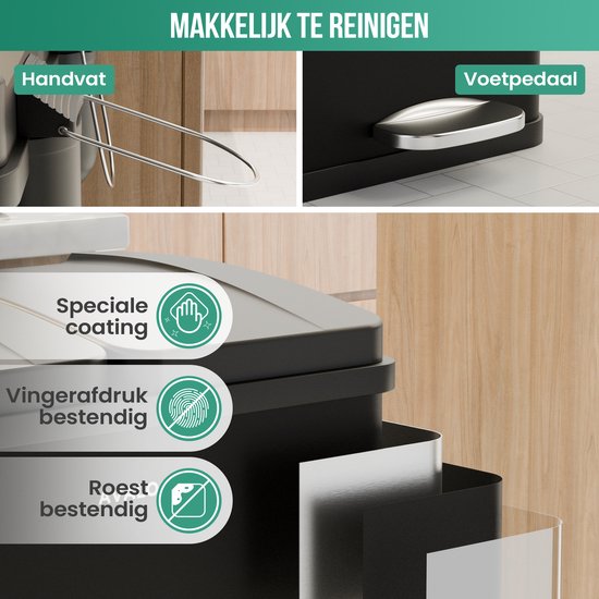 Avalo Mülleimer Abfalltrennung 60 Liter - Edelstahl Schwarz - 2 Fächer - Umweltbewusst, Hygienisch & Fingerabdruckfrei - Treteimer / Mülleimer