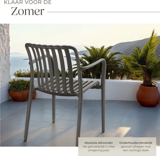 tectake® 2er Set Gartenstühle Alcudia - Anthrazit - Kunststoffstühle mit Armlehne - Gartenset für rund um den Gartentisch oder beim Camping Stapelbar - Stühle für Garten, Terrasse oder Balkon - Wetterfest und UV-beständig - Belastbarkeit 120kg pro Gartens