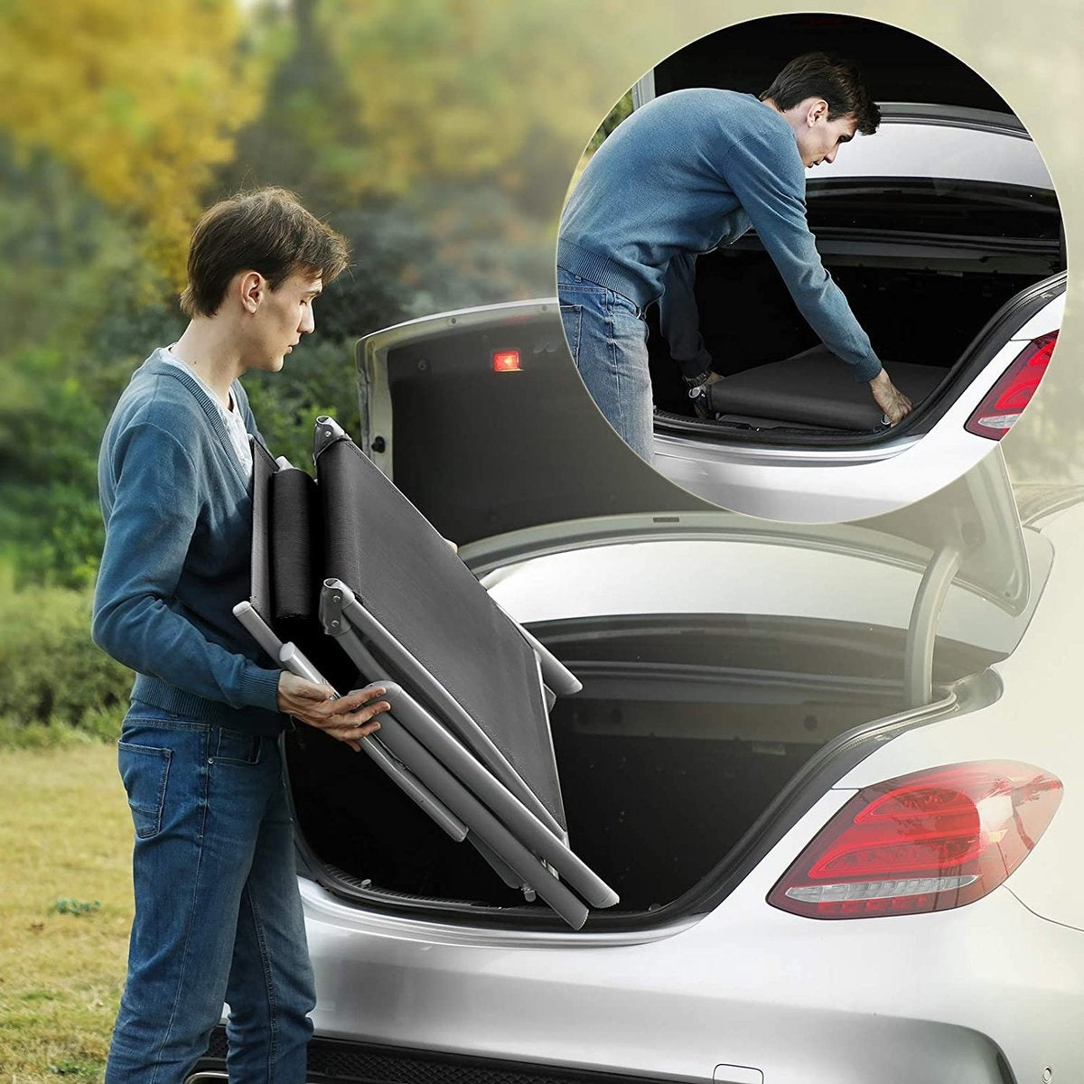 O'DADDY Liege - Liege klappbar - Schwarz - Sonnenliege mit Kopfstütze - Liegestuhl 183 x 60 x 39 - Gartenliege inklusive Liegekissen