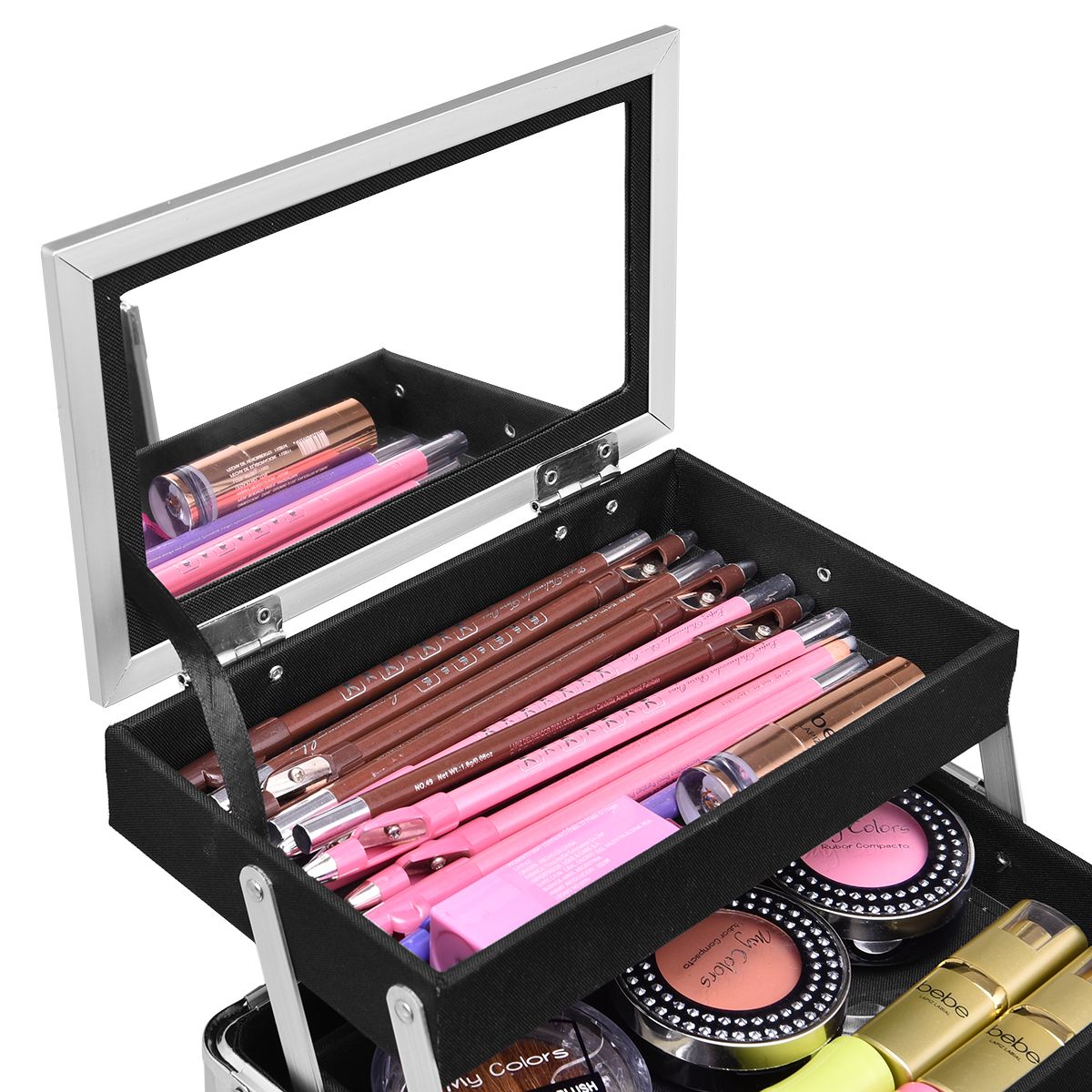 Coast Make-up-Koffer – tragbar und professionell – mit Spiegel und verstellbarer Facheinteilung – silber