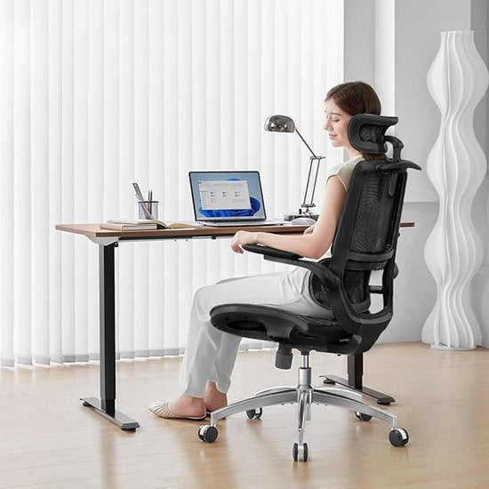 SIHOO M59AS Ergonomischer Bürostuhl – 3D-verstellbare und um 90° hochklappbare Armlehnen – Doppelte Rückenlehne mit adaptiver Lendenwirbelstütze – Sattelförmiges Sitzkissen – Hochwertiges Netzgewebe – BIFMA/SGS-zertifiziert – Bis zu 150 kg – 43,5 x 50,5 x