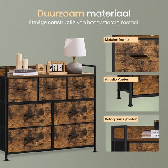 O'DADDY® Aufbewahrungsschrank - Sideboard - Kommode - Industrial - 7 Schubladen - Kommode - 28,5 x 98 x 85 cm - Vintage Brown/Black