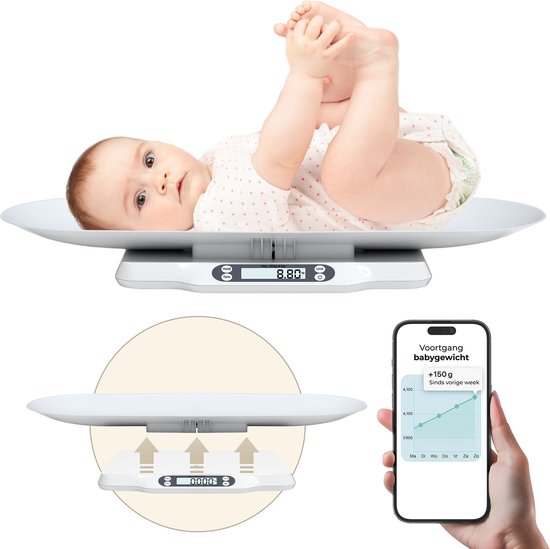Gatson Babywaage - Mit App - Bis zu 30kg - Inklusive Maßband - Tierwaage - Babywaage - Babyshower