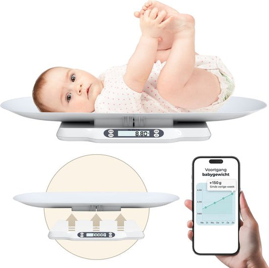 Gatson Babywaage - Mit App - Bis zu 30kg - Inklusive Maßband - Tierwaage - Babywaage - Babyshower