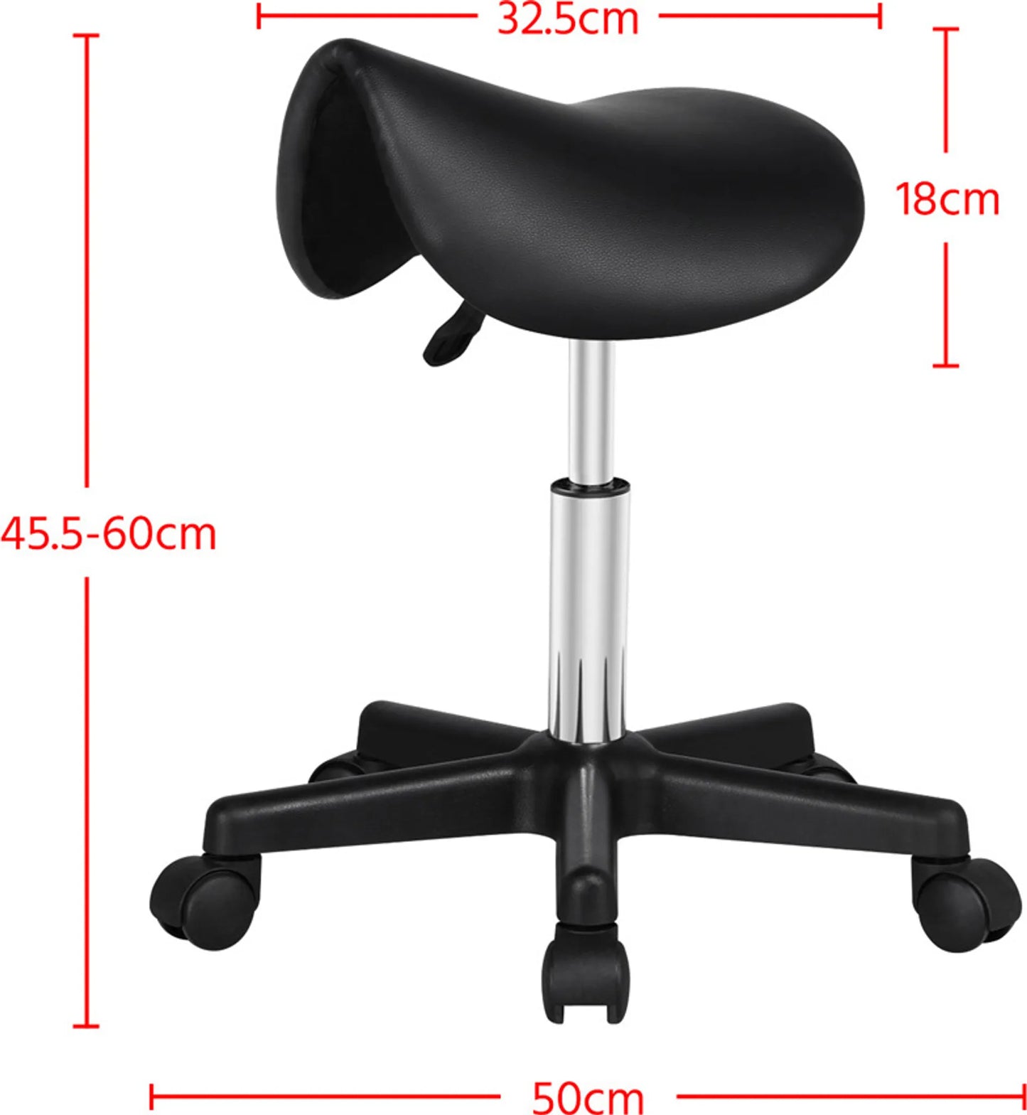 Yaheetech Saddle Stool Ergonomisch - Features höhenverstellbar Gas Lift und 360 ° schwenkbar Nylon Räder und bequemen Sitz - für Salon Büro und Küche - Schwarz Kunstleder - 50 x 50 x 45,5-60 cm