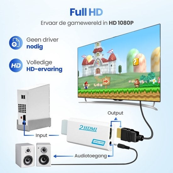 GarpexÂ¬Ã† Wii Connection to HDMI adapter - Exklusiv geeignet für Nintendo Wii + Inklusive 1,5m HDMI Kabel - Full HD 1080p - Audio-Video-Konverter geeignet für Wii